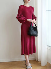 Luxury Puff Sleeve Pleats Dress